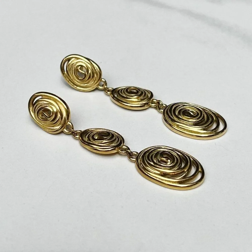 New! “Aspacia” Fingerprint Swirl Gold Drop Earrings